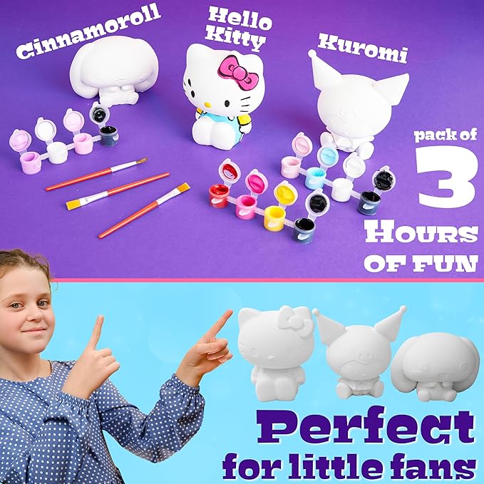 Get Trend Hello Kitty Sanrio Paint Your Own Figurines Kit, Plaster Painting Set for Kids, Arts and Crafts for Girls, DIY Craft Kit, Kawaii Gifts for Girls (Multi Hello Kitty)