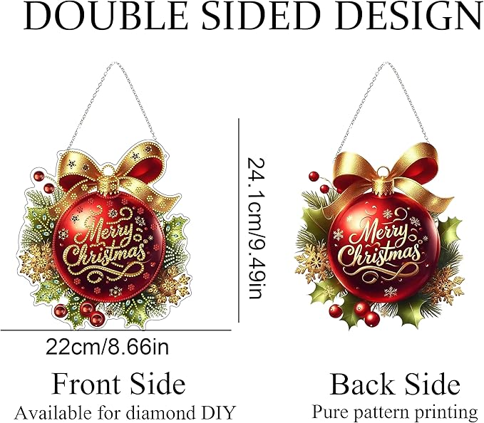 DIY Diamond Art Painting Wreath Kits，Special Shaped Rhinestone Hanging Ornament Diamond Art Window Pendants for Gift Home Garden Wall Hanging Kits,Double Sided (Merry Christmas)