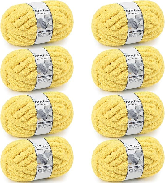 Chunky Yarn for Hand Knitting - #10 Chunky Chenille Yarn, Jumbo Big Thick Chunky Yarns for Crocheting, Super Bulky Chunky Knit Blanket Yarns, 8 Skein (25 yds 8 oz Each Skein), Yellow