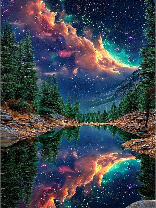 GEEHEIY Aurora Diamond Art Kits for Adults, 5D Starry Sky Diamond Painting Kits for Beginner, DIY Full Drill Round Gem Art for Home Wall Decor 12 x16 Inch