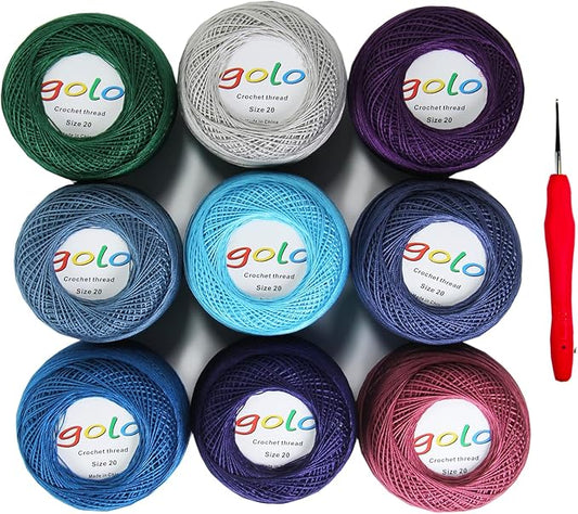 golo Crochet Thread Size20 Embroidery Thread 10gx9 Crochet Yarn for Hand Knitting 20-9-3