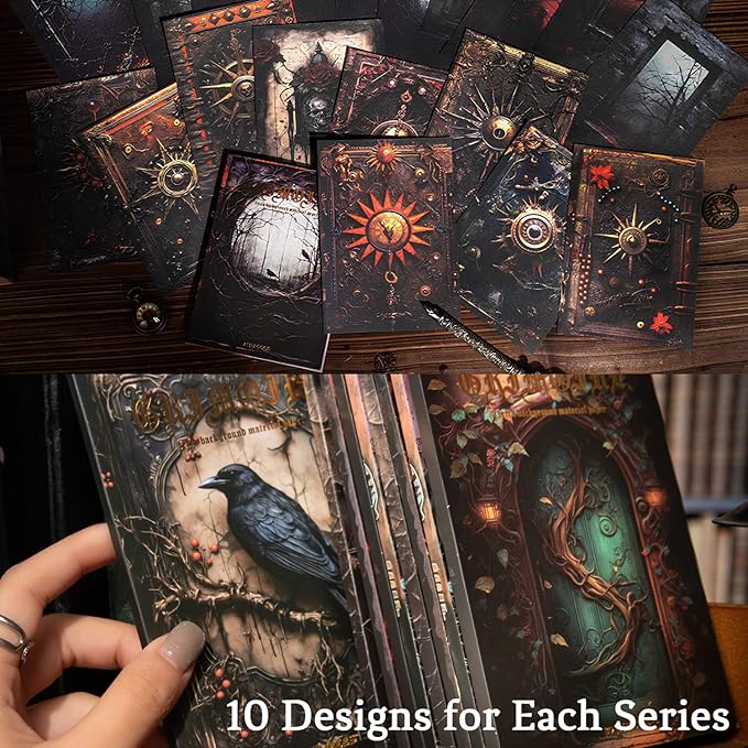 180Pcs Vintage Gothic Scrapbook Paper, Antique Junk Journal Supplies for Scrapbooking Kit, Aesthetic Tree, Spider, Door, Book Designs for Creative Journaling, DIY Crafts