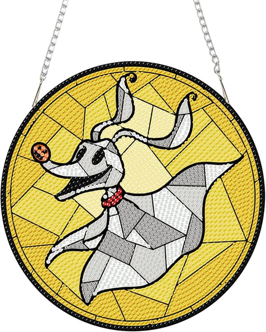 DIY Diamond Art Hanging Kit for Adult,Halloween Acrylic Diamond Art Painting Window Pendants Home Garden Wall Hanging Kits Festival Gift