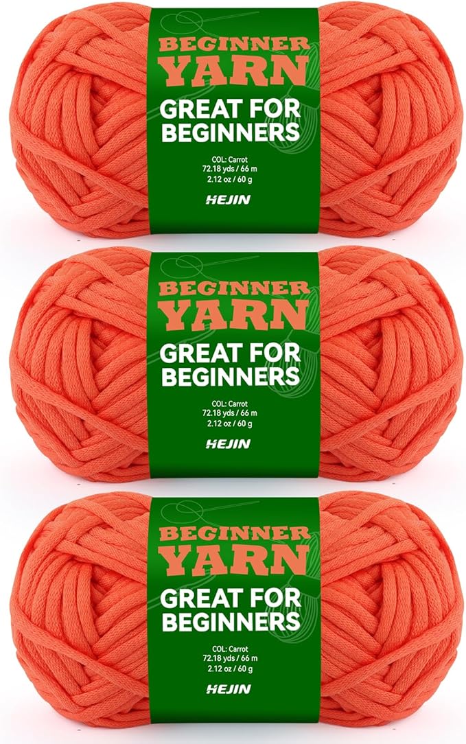 3x60g Carrot Yarn for Crocheting and Knitting;3x66m (72yds) Cotton Yarn for Beginners with Easy-to-See Stitches;Worsted-Weight Medium #4;Cotton-Nylon Blend Yarn for Beginners Crochet Kit Making