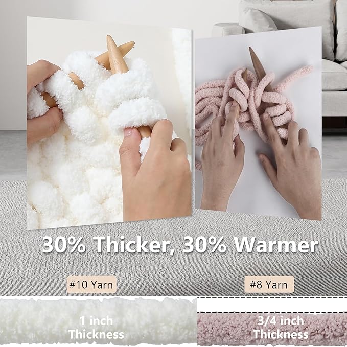 Chunky Yarn for Hand Knitting - #10 Chunky Chenille Yarn, Jumbo Big Thick Chunky Yarns for Crocheting, Super Bulky Chunky Knit Blanket Yarns, 8 Skein (25yd, 8oz/Skein), Cream & Khaki