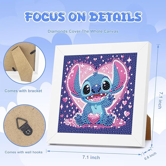 Gearock Diamond Art Kits with Wooden Frame, Easy DIY Small 5D Diamond Painting Kits, Heart Big Gem Kits for Adults Beginners Cartoon Lovers Halloween Christmas Birthday Gifts