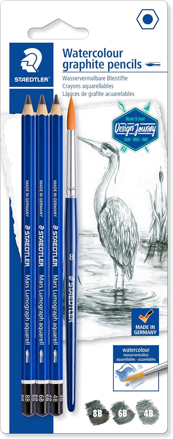 Staedtler Mars Lumograph Graphite Watercolor Pencils Kit, Set of 3, Includes Watercolor Brush, 100A-SBK4