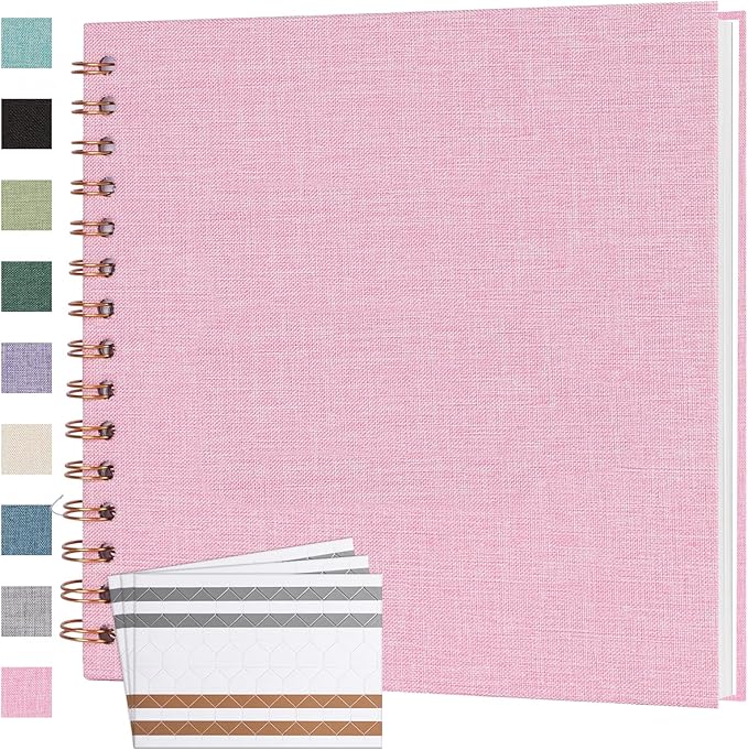Scrapbook Photo Album 8x8 Inches 40 Pages Hardcover Kraft Paper Linen Cover Scrap Book Memory Book DIY Scrapbook Albums for Wedding Baby Boyfriend Travel Anniversary Family, Pink