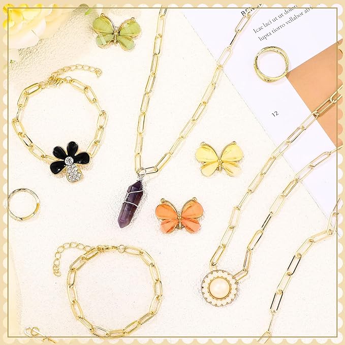 Landical 20 Pcs Charm Necklace Bracelets Making Kit Paperclip Chain Valentines DIY Jewelry Making Supplies Paperclip Link Necklaces with Lobster Clasps for Women Men Bulk Gifts(Gold,18 Inches)
