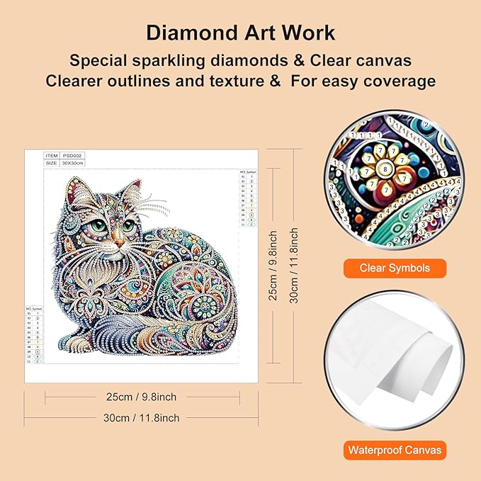 WSLWXSHM 5D Special Shape Diamond Art Kits for Beginners, Diamond Painting Kits for Adults Cat, Crystal Rhinestones Diamond Painting for Home Wall Decoration Gift 12×12inch/30×30cm, Animal