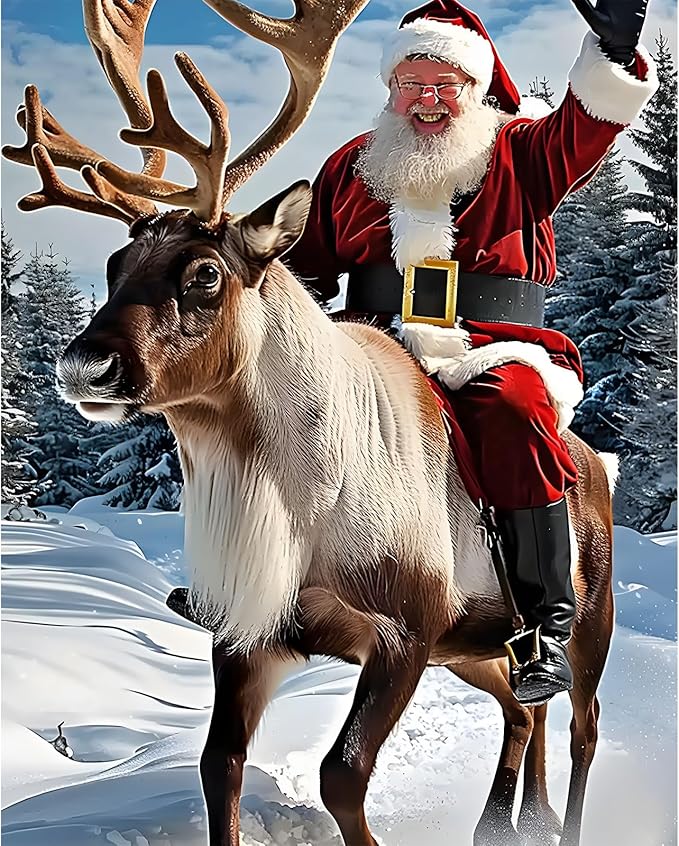 EMIEAUFG Christmas Diamond Art Kits for Adults, Santa Deer Diamond Paiting Kit for Beginners, 5D DIY Round Full Drill Craft Diamond Dot Gem Art, Home Wall Decor 12" x 16"