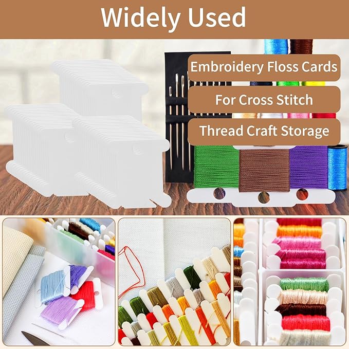 200 Pcs Embroidery Floss Bobbins,Embroidery Thread Organizer Cross Stitch Supplies Embroidery Bobbins,Plastic Embroidery Thread Cards for Sewing Thread Needlework Supplies((White)