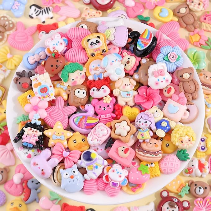 100PCS Slime Charms Cute Flatback Resin Charms for Slime, Random Kawaii Decoden Charm for Embellishments Phone Junk Case Charms Bulk, Hairpins Scrapbooking Crafting & DIY Decor (Multicolor)
