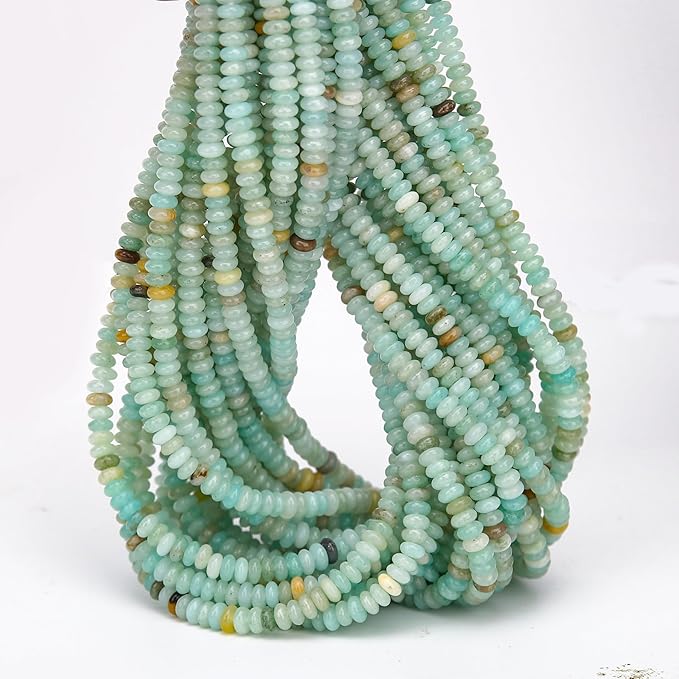 2 Strands (300PCs) Natural Amazonite Rondelle Beads, 2 * 4mm Gemstone Loose Spacer Abacus Disk Beads for DIY Bracelet Necklace Earrings Jewelry Making, Craft Supplies Beading Kit