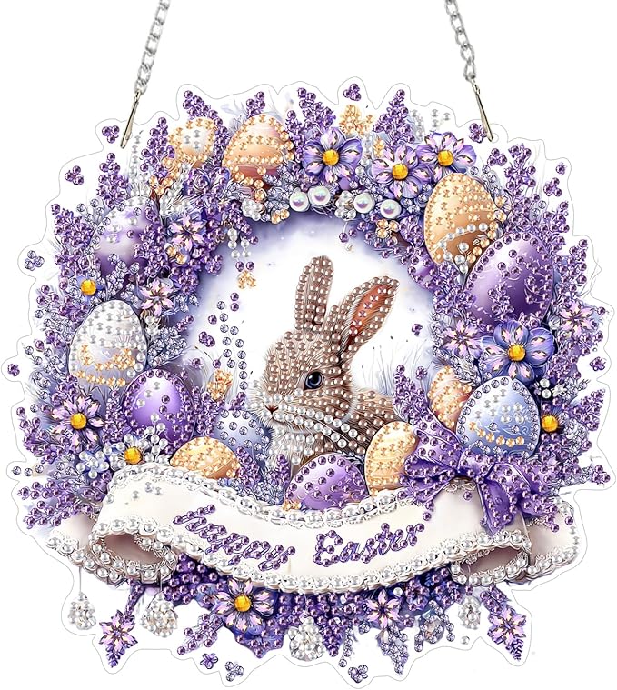 MAXBYE Easter Diamond Art Painting Kits Hanging Cute Bunny Pendant, DIY 5D Special Shaped Eggs Gem Art Craft Diamond Dots for Adults and Home Window Door Decor 8×12Inch