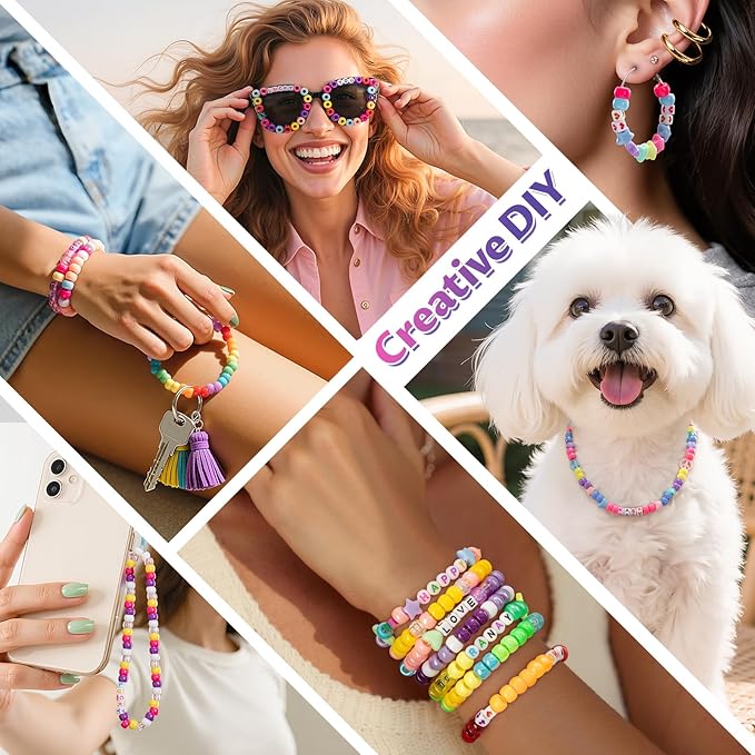Simetufy 42 Colors Pony Beads, 750Pcs Rainbow Plastic Beads for Bracelet Making Hair Braiding DIY Crafts Kandi Jewelry Key Chains Christmas Gifts