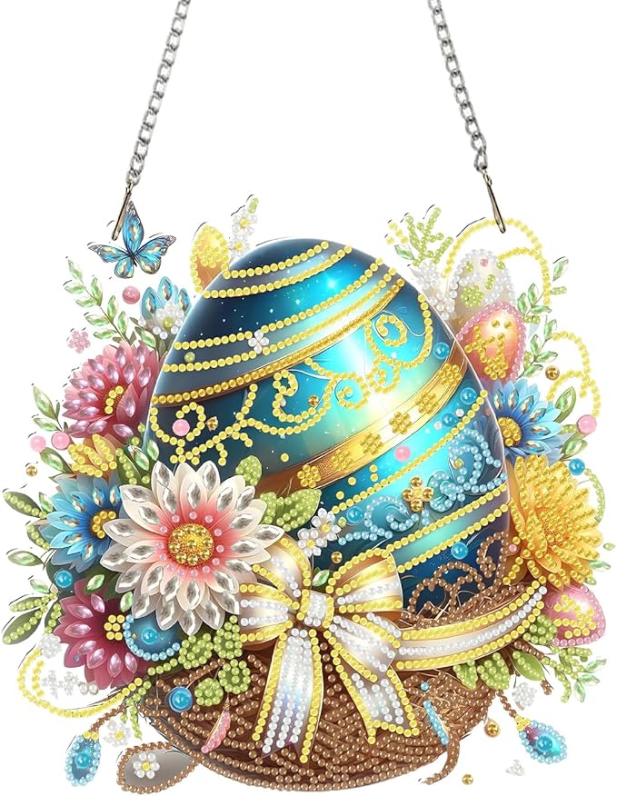 BAWKENTON Easter Egg Hanging Diamonds Art kit for Adult, DIY Diamonds Painting Art Kit, 8.66x8.43 inch Acrylic Diamonds Painting Board Kit Ornament, Special Crystal Diamond Hanging Ornament