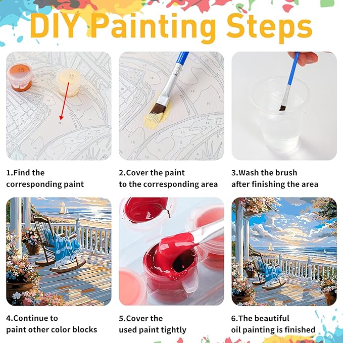 Landscape Paint by Numbers for Adult, Paint by Numbers Kit for Adults Beginners, DIY Beach Acrylic Painting on Canvas for Home Wall Art Decor 16x20Inch