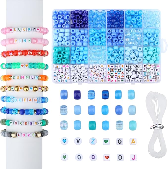 Blue Pony Beads 18 Colors Pony Beads for Bracelet Making Friendship Bracelet Making Kit DIY Craft Kandi Kit 720Pcs