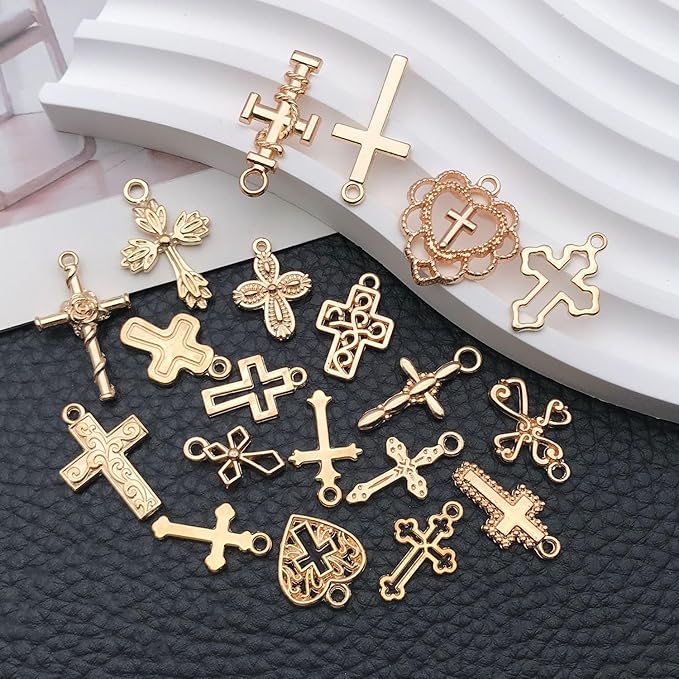 WOCRAFT 60pcs KC Gold Cross Bracelet Charms for Jewelry Making Sets DIY Necklace Bracelet Keychain Crafting Charms Kit Craft Supplies (SN908)