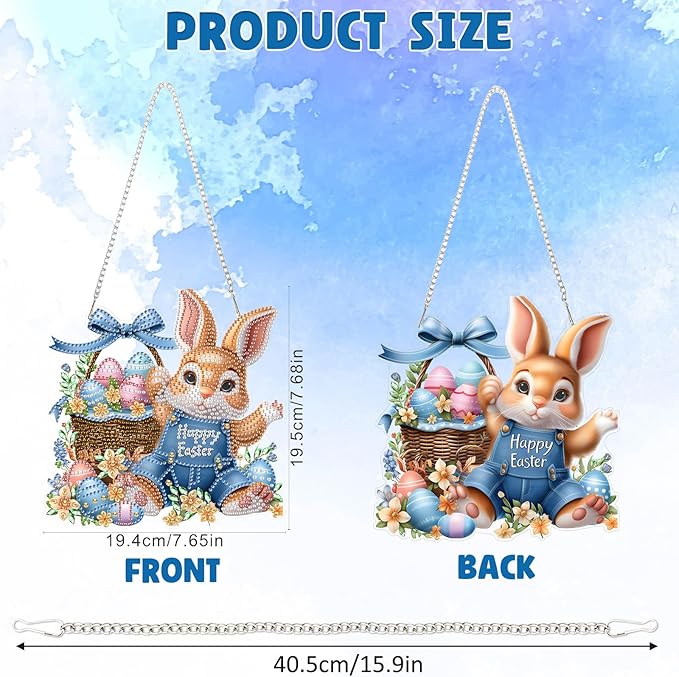 DOMROM Rabbit Diamond Art Hanging Kit for Adults, Easter Special Shaped Crystal Diamond Painting Rabbit Pendant, DIY Diamond Art Suncatchers Animal for Home Garden Wall Decor Gift