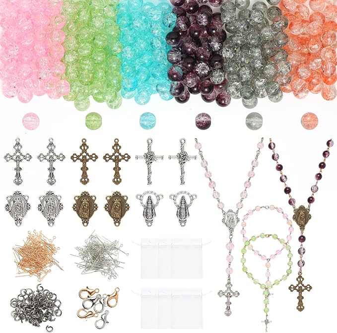 BINRANHS Catholic Rosary Making Kit for Adults Kids,DIY Wedding Rosary Jewelry Necklace Making Kit,804pcs Rosary Making Kits,Rosary Prayer Making Supplies First Communion Necklace Set