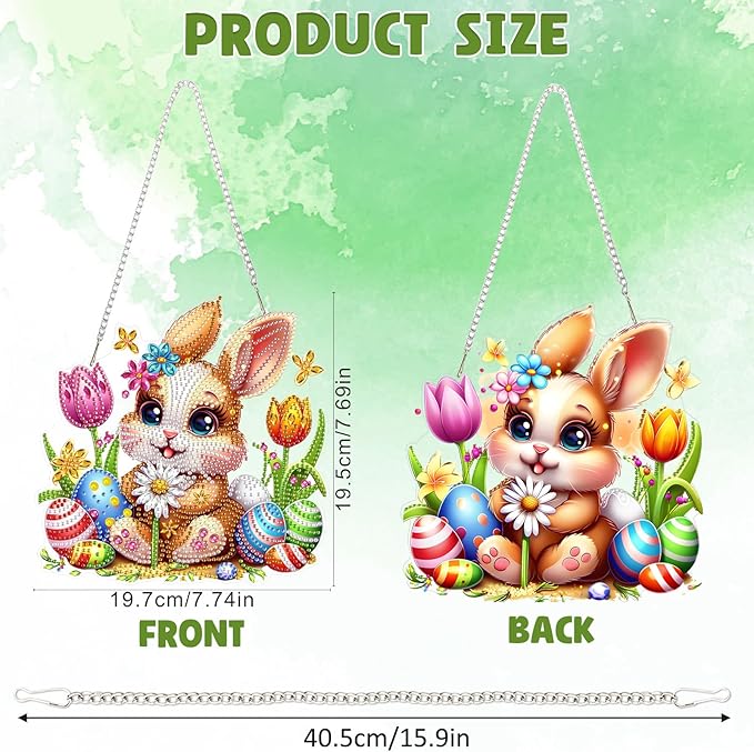 DOMROM Rabbit Diamond Art Hanging Kits for Adults, Easter Special Shaped Crystal Diamond Painting Rabbit Pendant, DIY Diamond Art Suncatchers Animal for Home Garden Wall Decor Gift