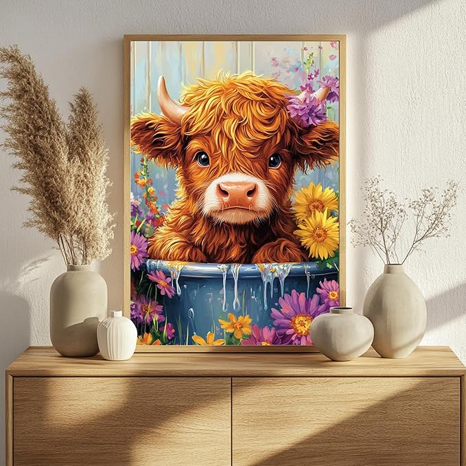 Cow Paint by Numbers for Adult, Highland Cow Paint by Numbers Kit for Adults Beginners, DIY Acrylic Paint by Number on Canvas for Home Wall Art Decor 16x20 Inch