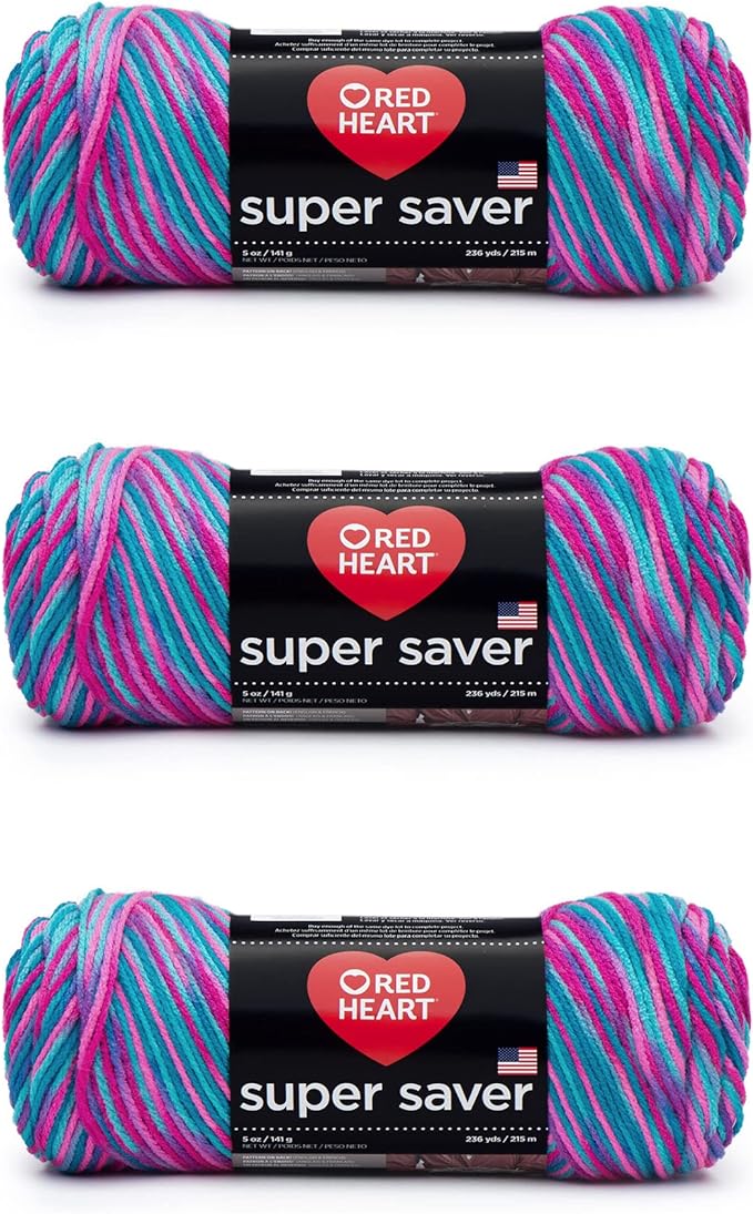 Red Heart Super Saver Bonbon Print Yarn - 3 Pack of 141g/5oz - Acrylic - 4 Medium (Worsted) - 236 Yards - Knitting/Crochet