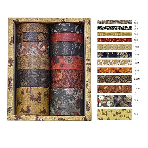 12 Rolls Chinoiserie Washi Tape Set Chinese Arts Adhesive Tapes Geometric Garden Decorative Masking Tape Sets for Craft, Kids, Scrapbook, DIY, Gift Wrapping (Echoes of Loulan)