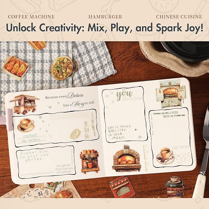 Vintage Food Stickers for Scrapbooking – 100pcs Dessert, Bread & Cafe Style Cooking Stickers for Scrapbook Supplies, Junk Journal, Planner & DIY Crafts Supplies