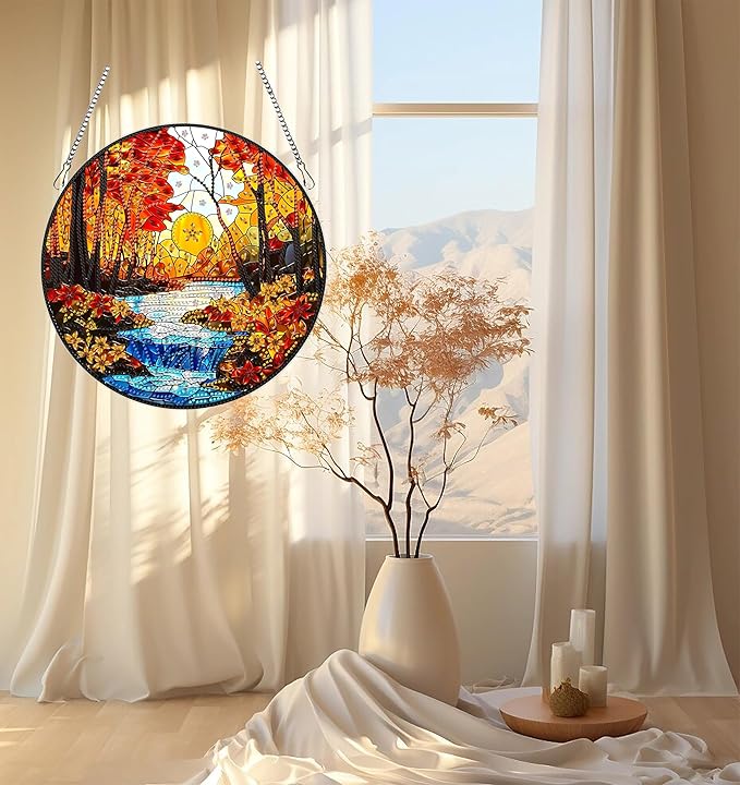 hyzsj DIY Hanging Diamond Art Pendant Painting Kit Landscape River Forest, Special Crystal Gem Craft Painting Kit Ornament 9.4x9.4inch