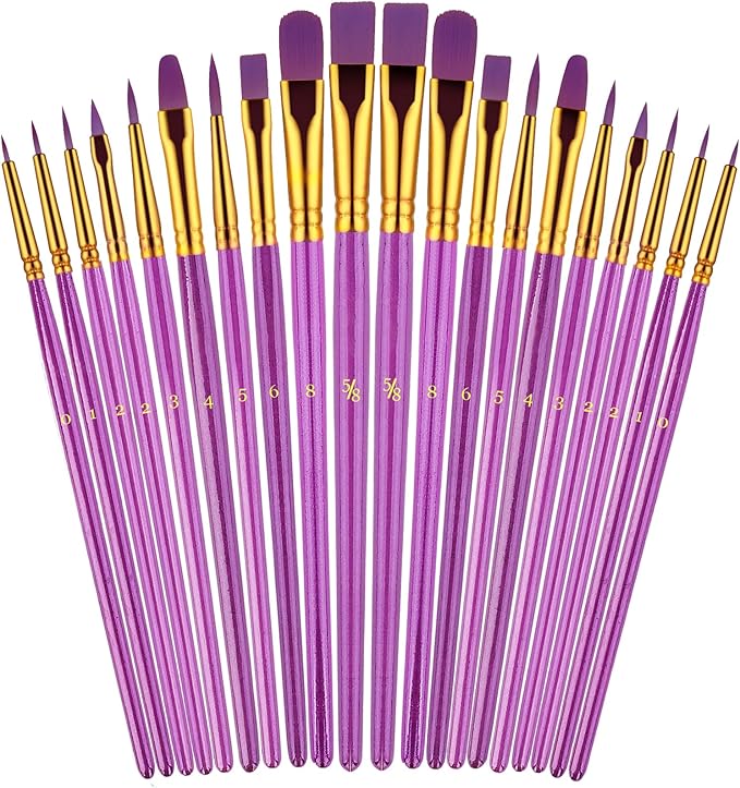 Paint Brushes Set, 20 Pcs Paint Brushes for Acrylic Painting, Oil Watercolor Acrylic Paint Brush, Artist Paintbrushes for Body Face Rock Canvas, Adult Drawing Arts Crafts Supplies, Purple