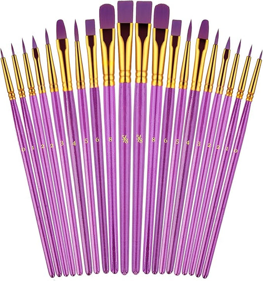 Paint Brushes Set, 20 Pcs Paint Brushes for Acrylic Painting, Oil Watercolor Acrylic Paint Brush, Artist Paintbrushes for Body Face Rock Canvas, Adult Drawing Arts Crafts Supplies, Purple