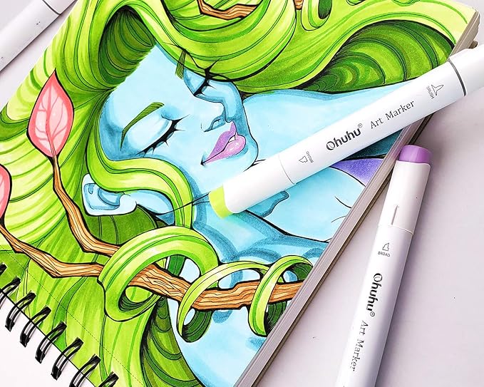 Ohuhu Marker Pads Art Sketchbook - 8.9" x 8.3" Portable Square Size -120 lb/200 gsm Drawing Papers - 60 Sheets/120 Pages - Spiral Bound Sketch Drawing Book for Alcohol Markers Christmas Gift