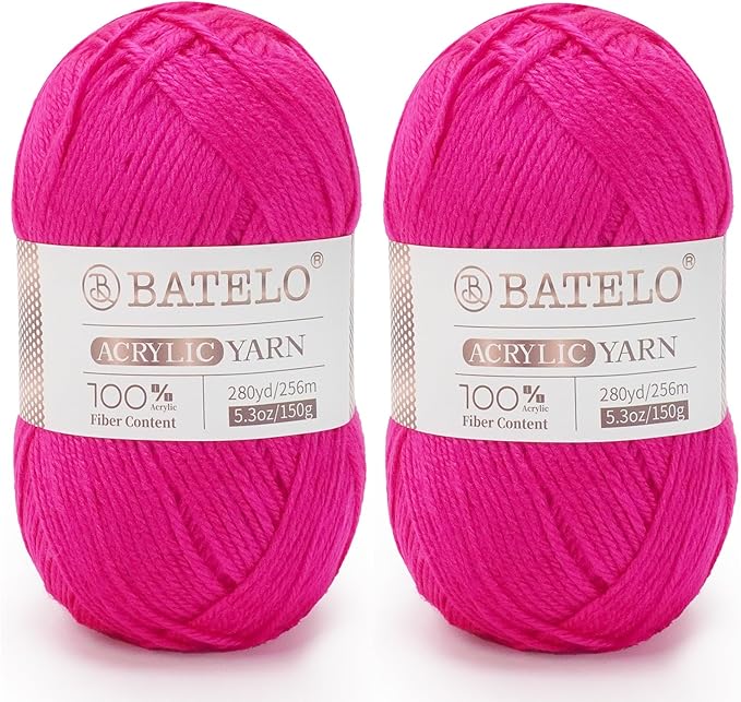 Crochet Acrylic Yarn 560 Yards, 2 Pack 150g/5.3oz Each, 3 Light Worsted Yarn for Crocheting & Knitting (Cranberry red)