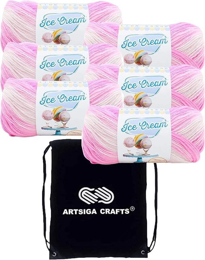 Lion Brand Ice Cream Birthday Cake 923-209 (6-Skeins - Same Dye Lot) Baby Sport #2 Acrylic Yarn for Crocheting and Knitting with Project Bag