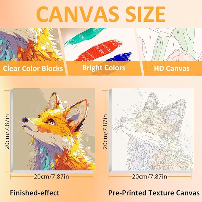 Fox Paint by Numbers Kit for Kids with Frame, Fox Paint by Numbers for Kids Ages 4-8-12, DIY Bird Acrylic Oil Painting for Home Wall Art Decor Gift 7.8x7.8 inch (with Frame Easel)