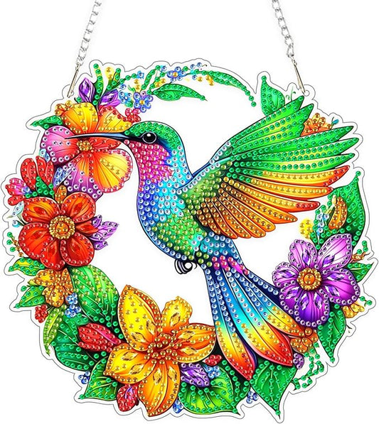 TOSTOG Hanging Diamond Art Kits for Adults, Colorful Hummingbird Diamond Paintings for Adults, Diamond Art Kits Window Pendant, 5D Diamond Paintings Hanging Pendant Kit Gem Painting Wall Decor Gift