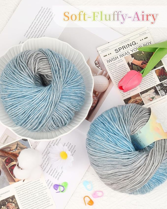 Coopay Yarn for Crocheting Knitting, Gradient Cake Yarns, 2 × 3.53oz - 240yds - 50% Cotton 50% Acrylic Ombre Yarns, Crochet Yarn for Blankets, Shawls, Scarves (101 Sea Blue)