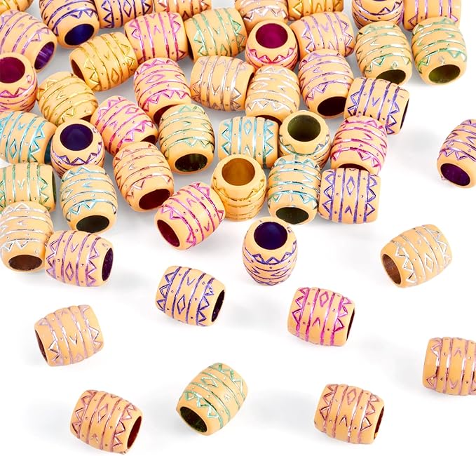 Cheriswelry 50Pcs Acrylic Barrel Beads Large Hole European Beads Aesthetic Bead Spacers 10.5x9.5mm for Necklace Bracelet Keychain Jewelry Making Dreadlock Hair Accessories Hole:6mm