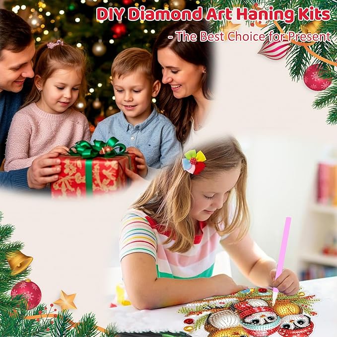 MEIYUDA Christmas Birds Diamond Art Hanging Kits for Adult, Cute Winter Birds Diamond painting Hanging Kits Ornaments, DIY Special Shaped Rhinestone Window Pendants kit for Home Garden Wall Decor Gift