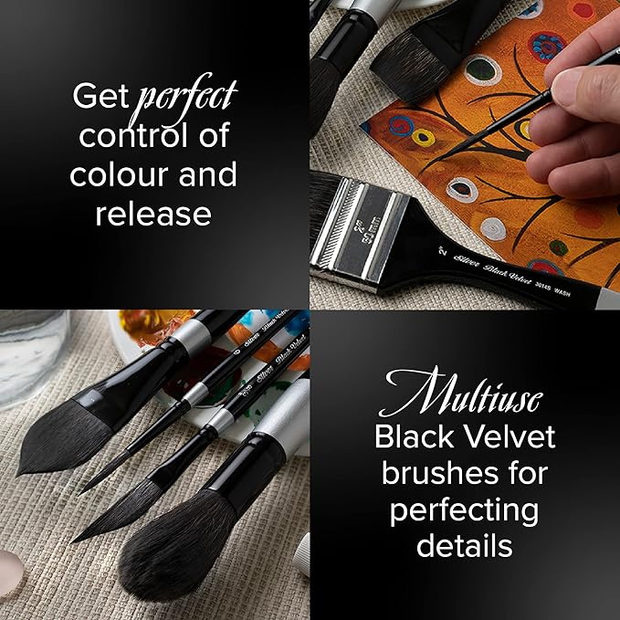 Silver Brush Limited 3007S -4 Black Velvet Script Liner Paintbrush for Watercolor, Gouache, Inks, & Dyes, Size 4, Short Handle