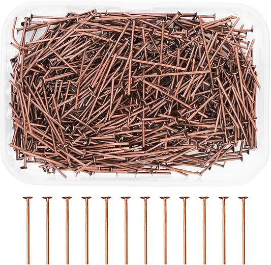 Mandala Crafts 1 Inch Antique Copper Flat Head Pins for Jewelry Making Earring Making Supplies – 500 PCs Jewelry Findings for Making Earring DIY Bracelets Rosary Charms