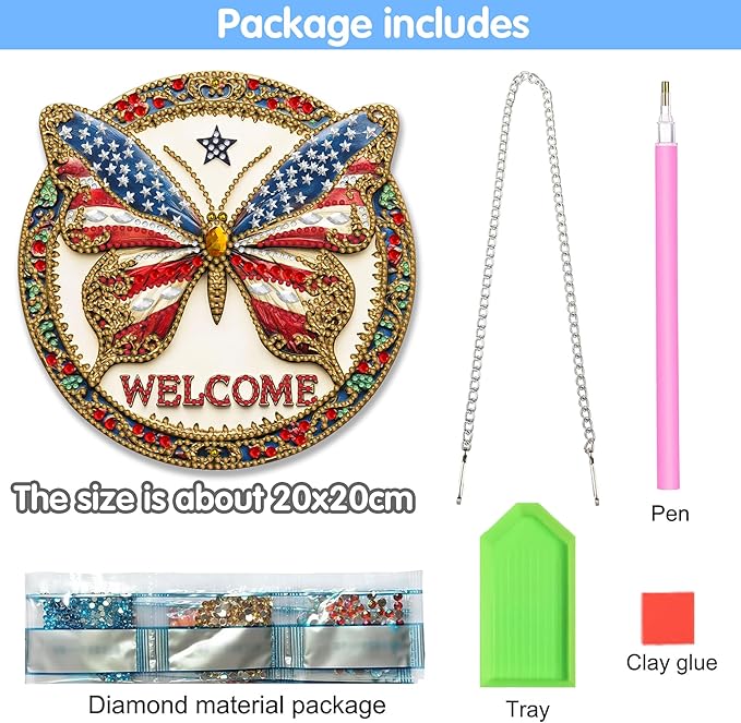 Reofrey Hanging Diamond Art Kits for Adults– 8x8 Inch Butterfly Acrylic Board Double Sided Pattern Diamond Painting Suncatcher Pendant, DIY Crystal Art for Home Wall or Window Decoration Handmade Gift