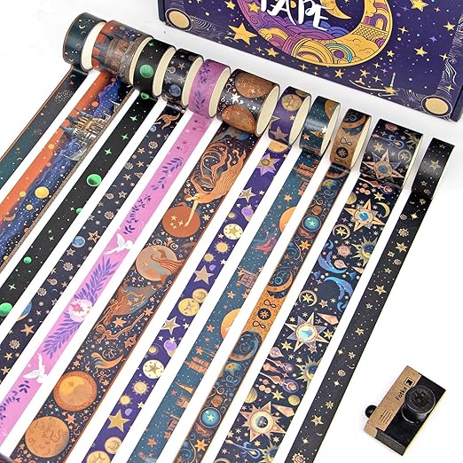 Washi Tape Set 29 Rolls, Magic Themed Decorative Paper Tapes for Halloween Journaling, Scrapbooking Supplies, Planners,DIY Crafts,Gift Wrapping