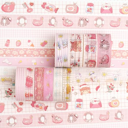 YUBBAEX 10 Rolls Vintage Washi Tape Set Basic Masking Retro Artwork Decorative Tapes for Arts, DIY Crafts, Journals, Planners, Scrapbook, Wrapping (Cute)