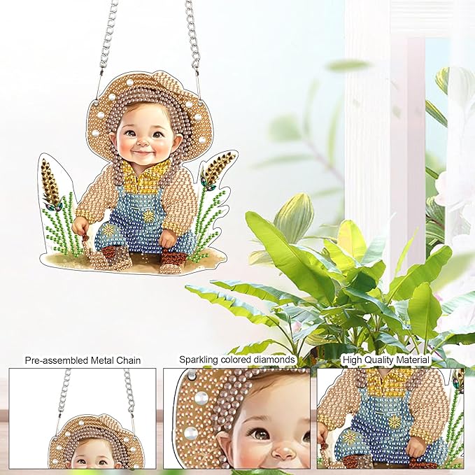 DIY Diamond Painting Ornament Hanging Sign Set Cute Farm-Style Diamond Art Hanging Kits DIY 5D Crystal Rhinestone Art Pendant Kit for Wall Door Window Decorations
