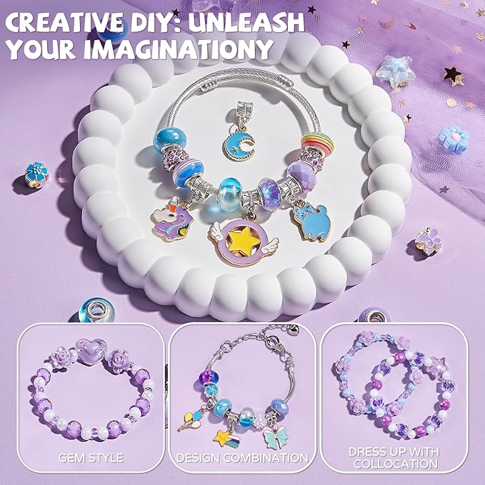 newbandmo jewelry making kit toys for girls 8-12, bracelet making kit for girls, diy craft kits for teen girl age 8 9 10, christmas birthday gifts for kids 8 10 11 12 year old girl (purple)