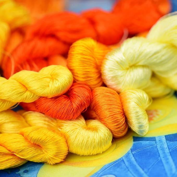 Natural Mulberry Silk Embroidery Thread – Yellow, 110m Each, Handmade Silk Floss for Hand Embroidery, Satin & Fringe Embroidery Thread（08）